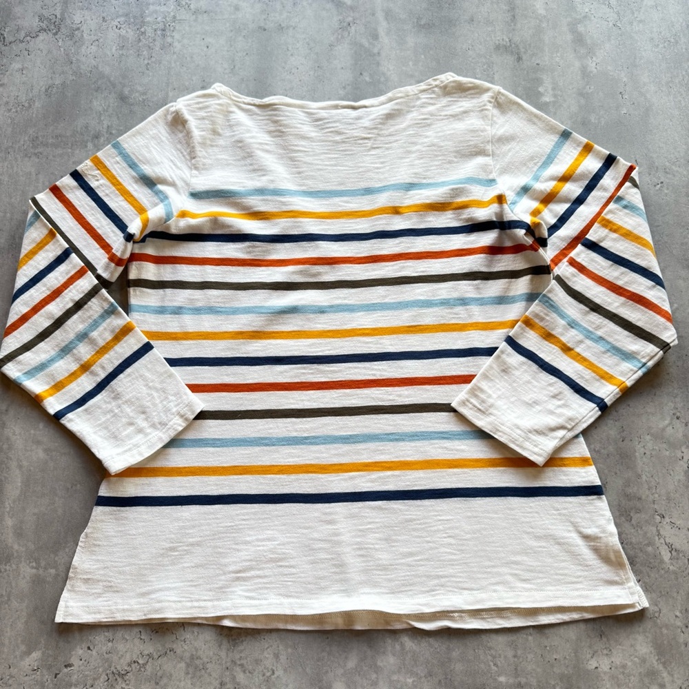 Faherty Multi-Color Striped Boatneck 3/4 Sleeve Cotton Top, Small - Picture 6 of 10